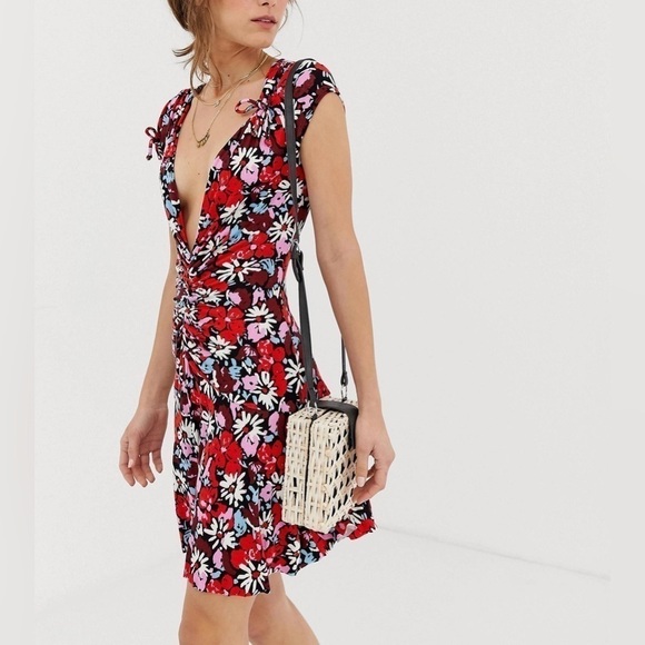 Free People Key To Your Heart mini dress in Black Red Floral size small - Picture 2 of 12